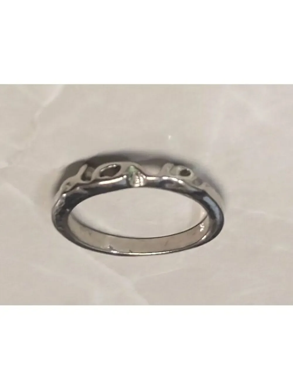 Silver Tone Love Script Band Ring Size 3.5 Classic Minimalist Boho Pinkie Midi